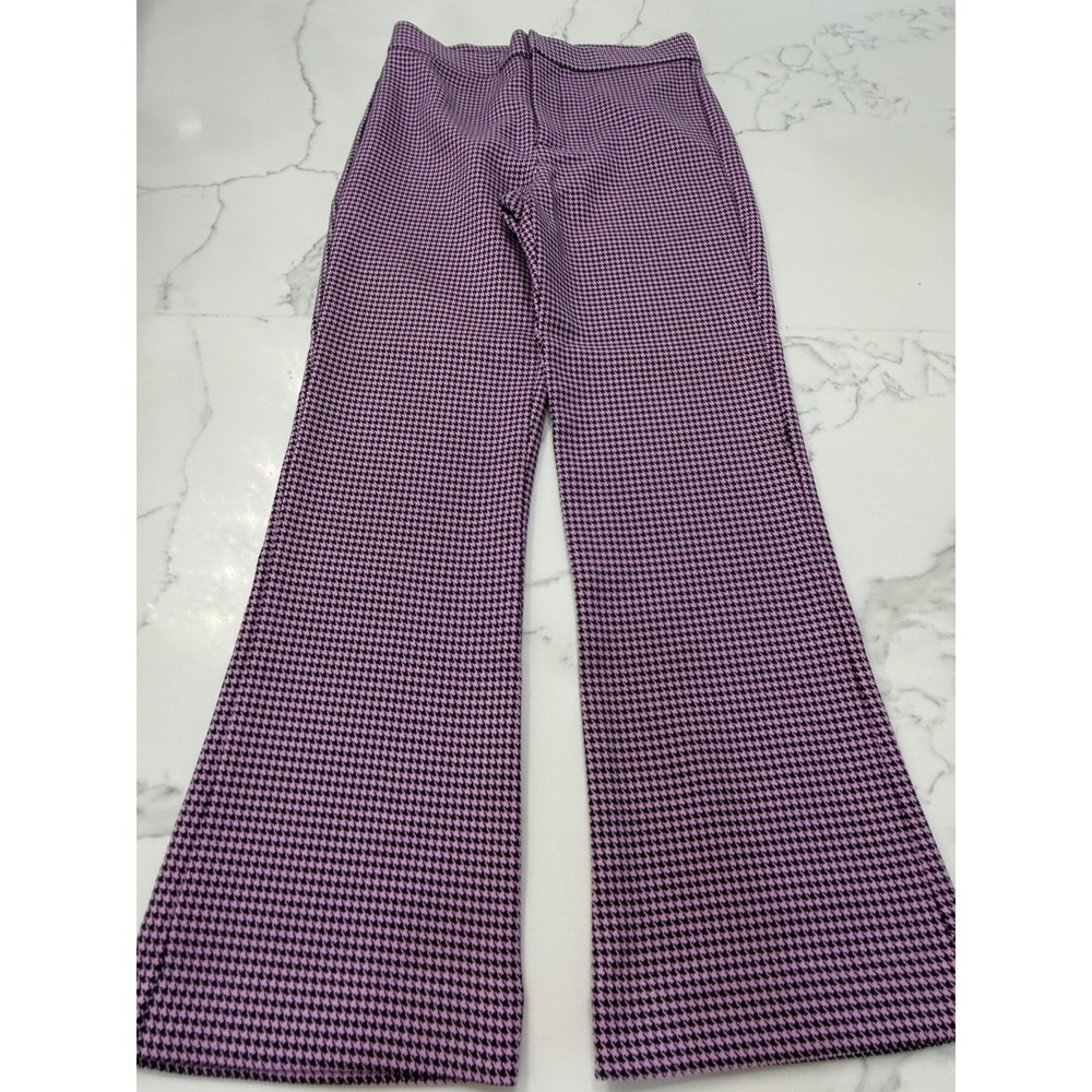 Zara Pants Womens Small Pink Check Flare Knit Pull On Stretch Dress Party Office